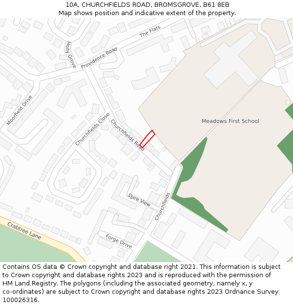 10A, CHURCHFIELDS ROAD, BROMSGROVE, B61 8EB: Location map and indicative extent of plot