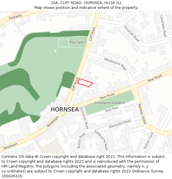 10A, CLIFF ROAD, HORNSEA, HU18 1LL: Location map and indicative extent of plot