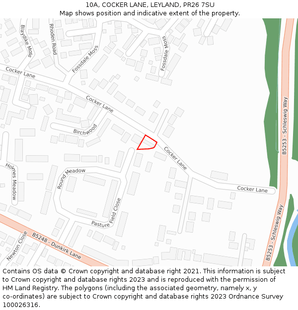 10A, COCKER LANE, LEYLAND, PR26 7SU: Location map and indicative extent of plot