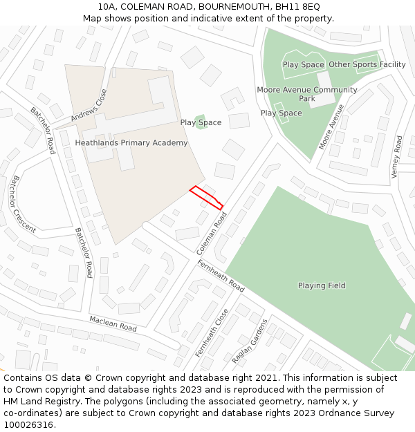 10A, COLEMAN ROAD, BOURNEMOUTH, BH11 8EQ: Location map and indicative extent of plot