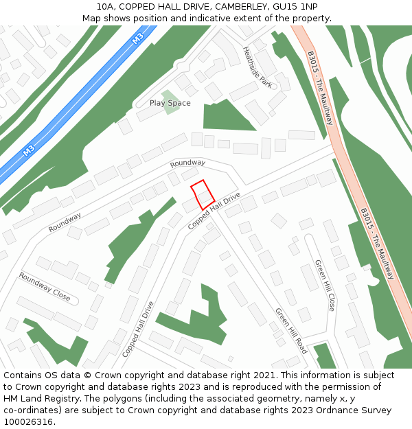 10A, COPPED HALL DRIVE, CAMBERLEY, GU15 1NP: Location map and indicative extent of plot