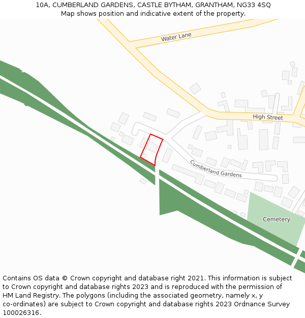 10A, CUMBERLAND GARDENS, CASTLE BYTHAM, GRANTHAM, NG33 4SQ: Location map and indicative extent of plot