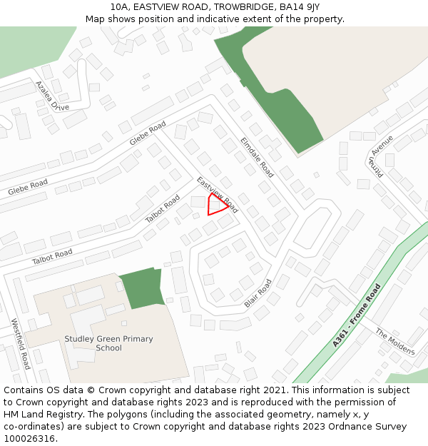 10A, EASTVIEW ROAD, TROWBRIDGE, BA14 9JY: Location map and indicative extent of plot