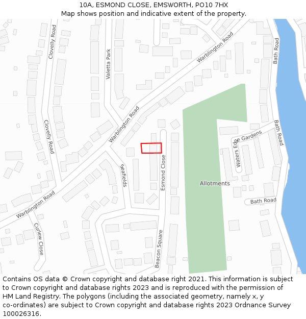 10A, ESMOND CLOSE, EMSWORTH, PO10 7HX: Location map and indicative extent of plot