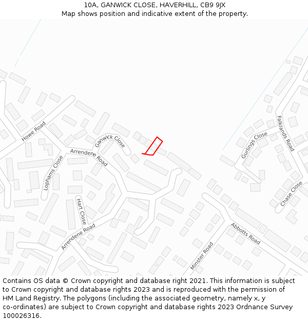 10A, GANWICK CLOSE, HAVERHILL, CB9 9JX: Location map and indicative extent of plot