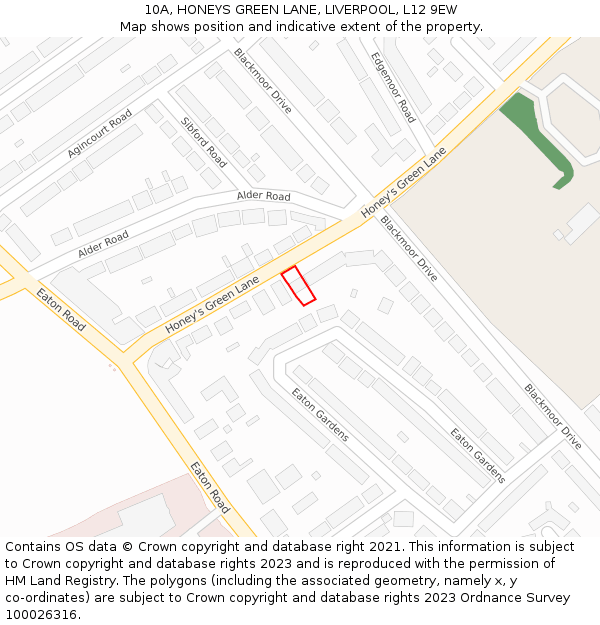 10A, HONEYS GREEN LANE, LIVERPOOL, L12 9EW: Location map and indicative extent of plot