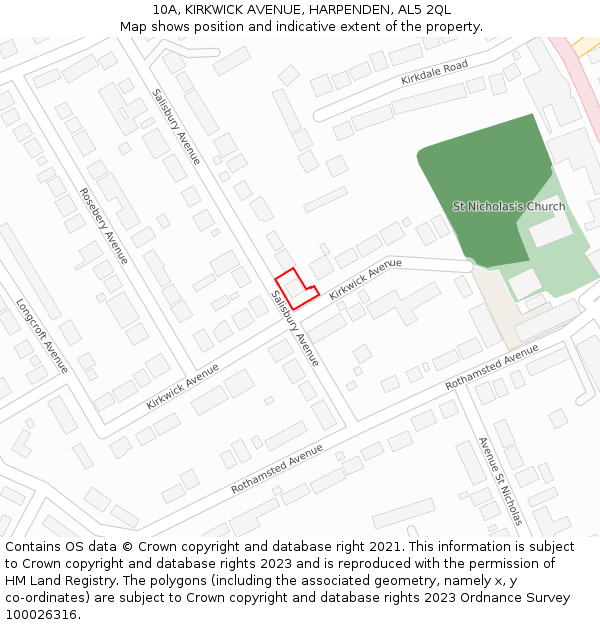 10A, KIRKWICK AVENUE, HARPENDEN, AL5 2QL: Location map and indicative extent of plot