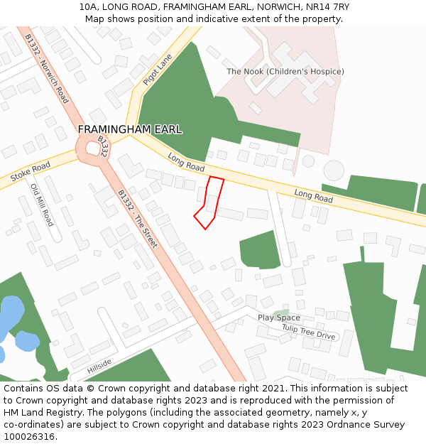 10A, LONG ROAD, FRAMINGHAM EARL, NORWICH, NR14 7RY: Location map and indicative extent of plot