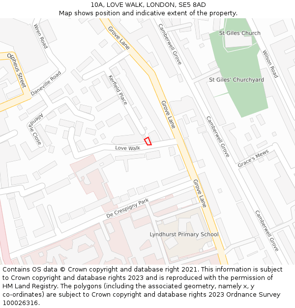 10A, LOVE WALK, LONDON, SE5 8AD: Location map and indicative extent of plot