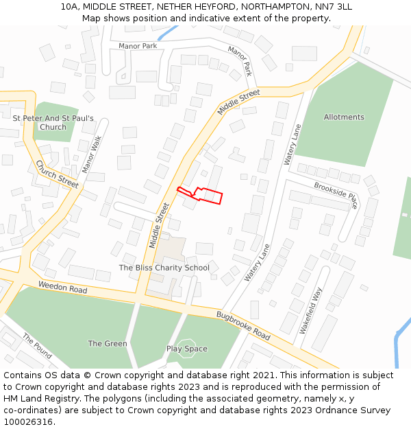 10A, MIDDLE STREET, NETHER HEYFORD, NORTHAMPTON, NN7 3LL: Location map and indicative extent of plot