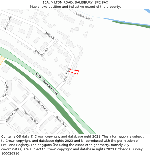 10A, MILTON ROAD, SALISBURY, SP2 8AX: Location map and indicative extent of plot