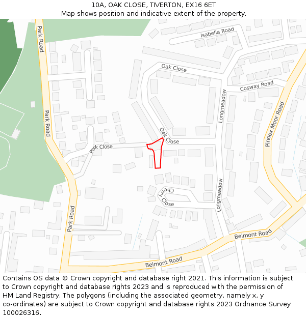 10A, OAK CLOSE, TIVERTON, EX16 6ET: Location map and indicative extent of plot