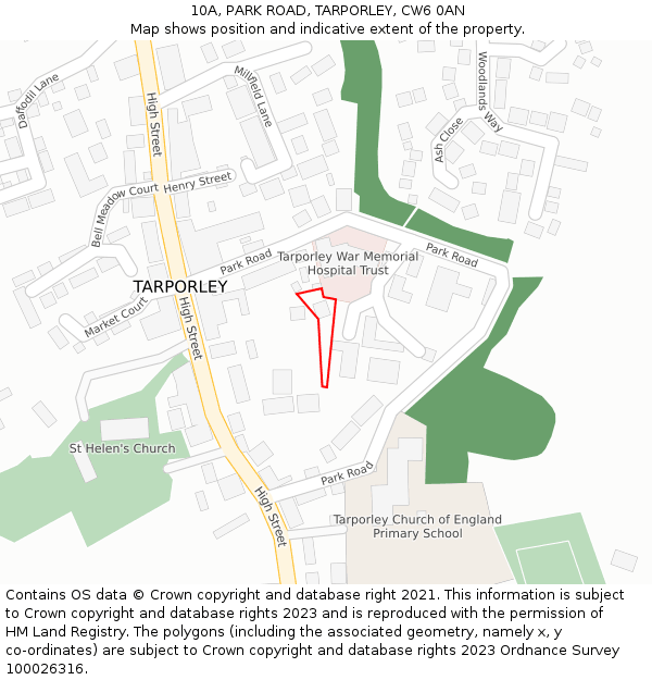 10A, PARK ROAD, TARPORLEY, CW6 0AN: Location map and indicative extent of plot