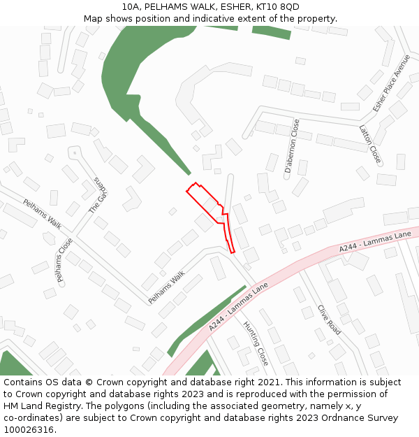 10A, PELHAMS WALK, ESHER, KT10 8QD: Location map and indicative extent of plot