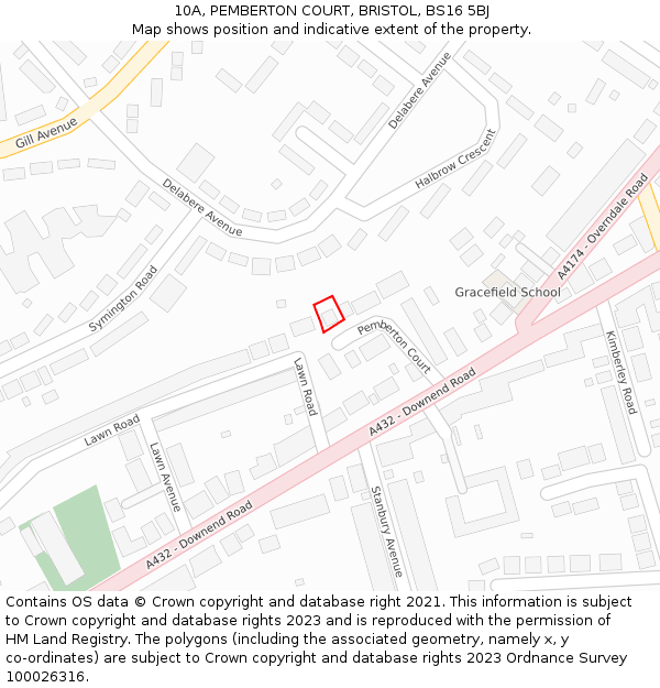 10A, PEMBERTON COURT, BRISTOL, BS16 5BJ: Location map and indicative extent of plot