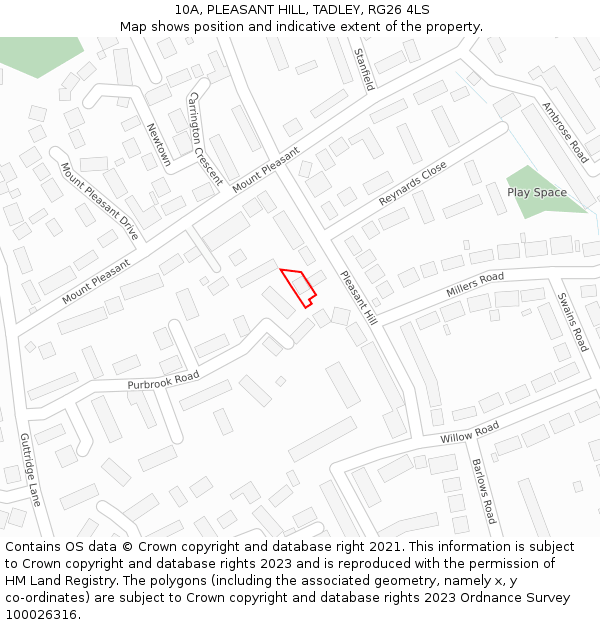 10A, PLEASANT HILL, TADLEY, RG26 4LS: Location map and indicative extent of plot