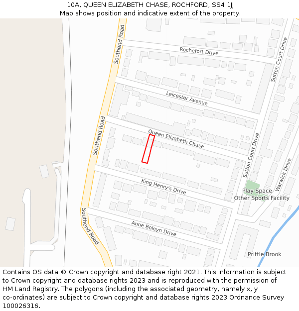 10A, QUEEN ELIZABETH CHASE, ROCHFORD, SS4 1JJ: Location map and indicative extent of plot