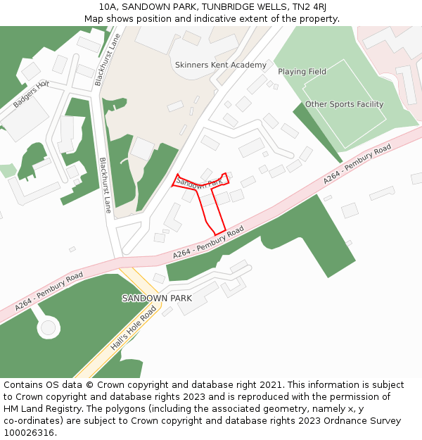10A, SANDOWN PARK, TUNBRIDGE WELLS, TN2 4RJ: Location map and indicative extent of plot