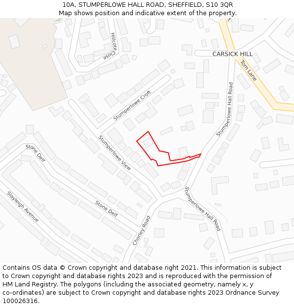 10A, STUMPERLOWE HALL ROAD, SHEFFIELD, S10 3QR: Location map and indicative extent of plot