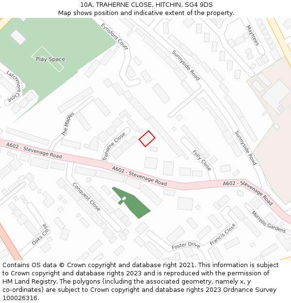 10A, TRAHERNE CLOSE, HITCHIN, SG4 9DS: Location map and indicative extent of plot