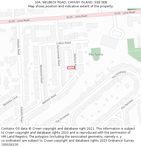 10A, WELBECK ROAD, CANVEY ISLAND, SS8 0EB: Location map and indicative extent of plot