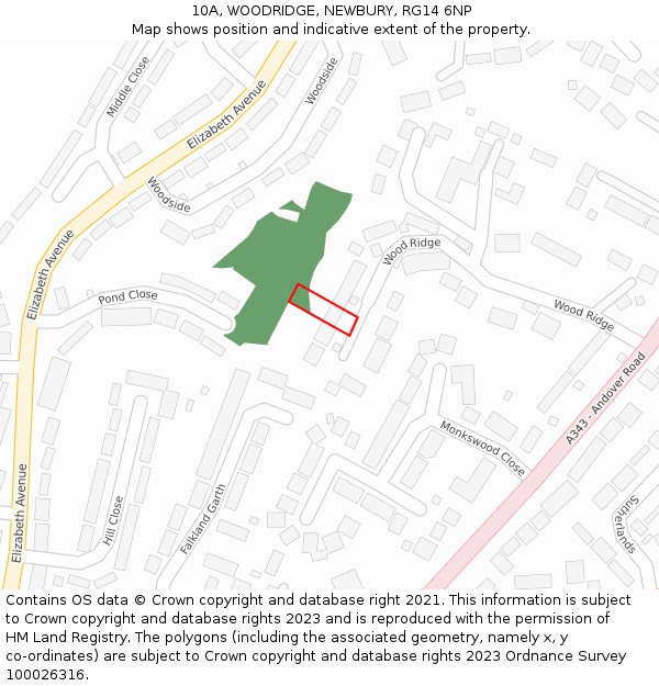 10A, WOODRIDGE, NEWBURY, RG14 6NP: Location map and indicative extent of plot