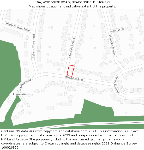 10A, WOODSIDE ROAD, BEACONSFIELD, HP9 1JG: Location map and indicative extent of plot