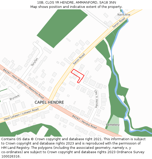 10B, CLOS YR HENDRE, AMMANFORD, SA18 3NN: Location map and indicative extent of plot