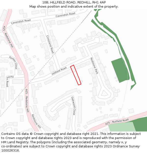 10B, HILLFIELD ROAD, REDHILL, RH1 4AP: Location map and indicative extent of plot