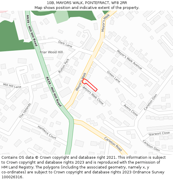 10B, MAYORS WALK, PONTEFRACT, WF8 2RR: Location map and indicative extent of plot