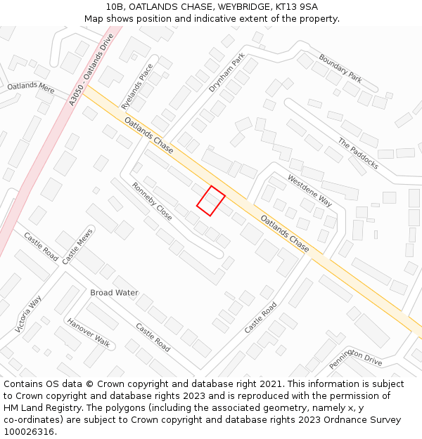 10B, OATLANDS CHASE, WEYBRIDGE, KT13 9SA: Location map and indicative extent of plot