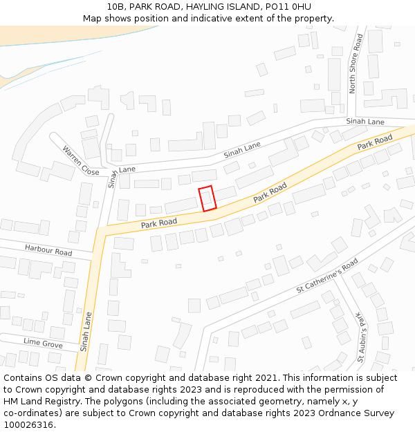 10B, PARK ROAD, HAYLING ISLAND, PO11 0HU: Location map and indicative extent of plot