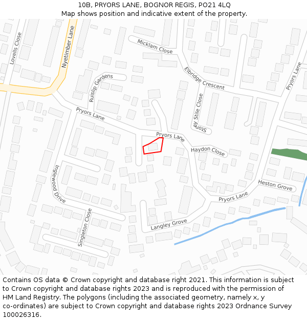 10B, PRYORS LANE, BOGNOR REGIS, PO21 4LQ: Location map and indicative extent of plot