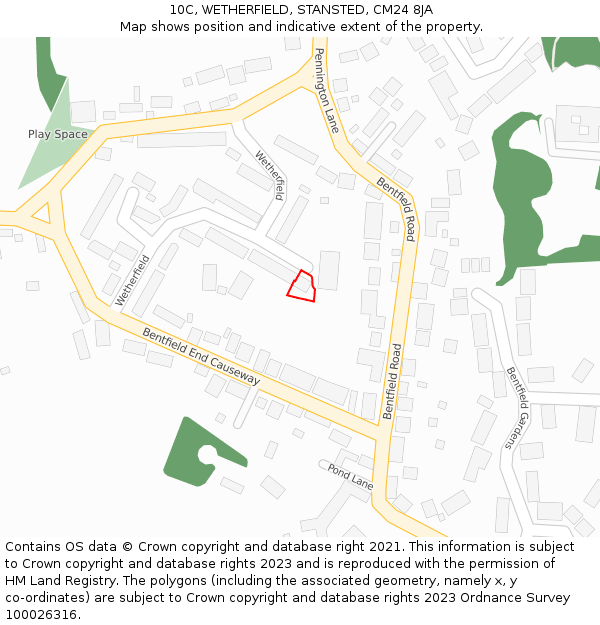 10C, WETHERFIELD, STANSTED, CM24 8JA: Location map and indicative extent of plot