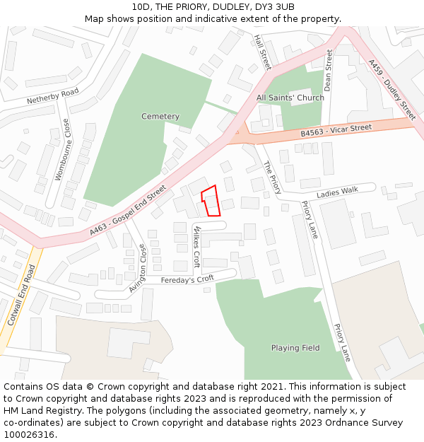 10D, THE PRIORY, DUDLEY, DY3 3UB: Location map and indicative extent of plot