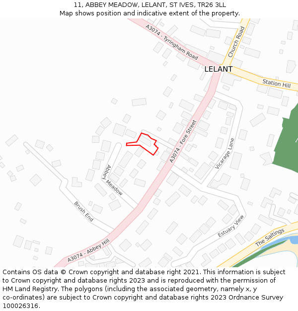 11, ABBEY MEADOW, LELANT, ST IVES, TR26 3LL: Location map and indicative extent of plot