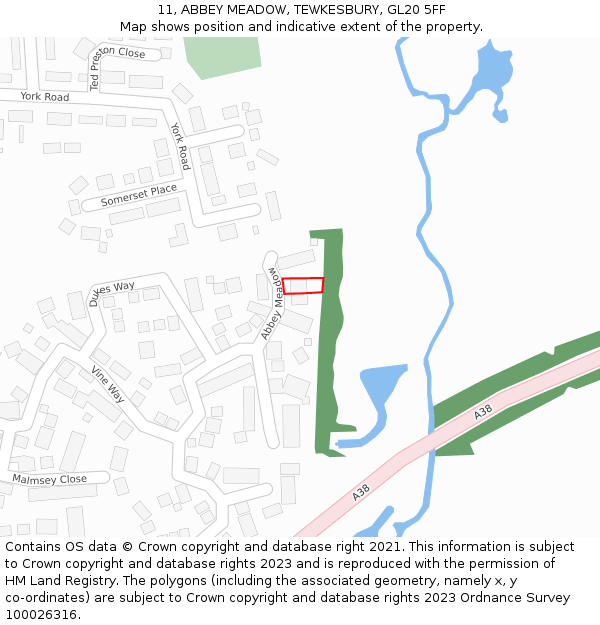 11, ABBEY MEADOW, TEWKESBURY, GL20 5FF: Location map and indicative extent of plot