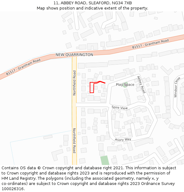 11, ABBEY ROAD, SLEAFORD, NG34 7XB: Location map and indicative extent of plot