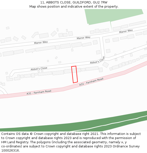 11, ABBOTS CLOSE, GUILDFORD, GU2 7RW: Location map and indicative extent of plot