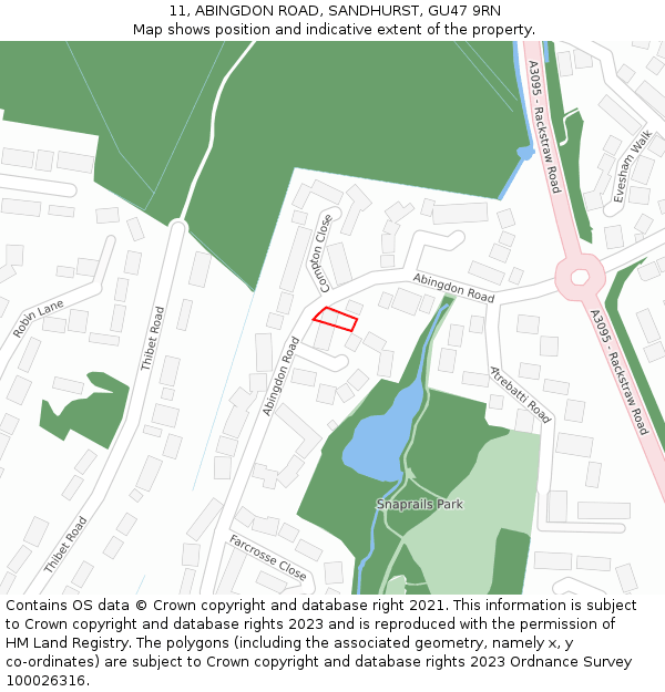 11, ABINGDON ROAD, SANDHURST, GU47 9RN: Location map and indicative extent of plot