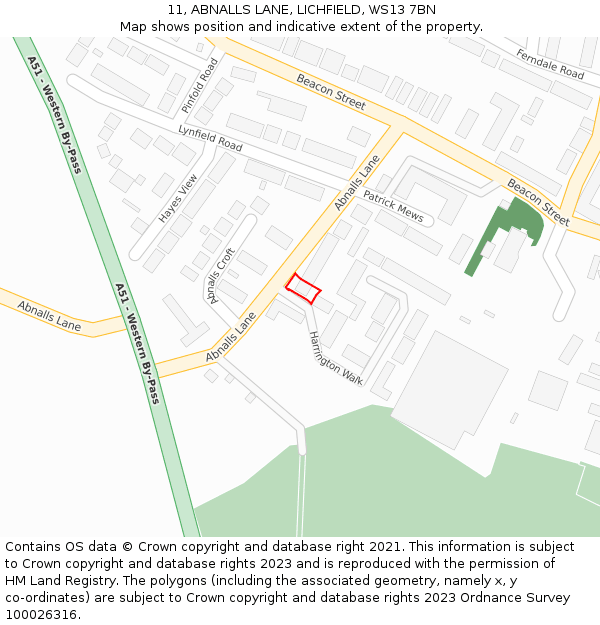 11, ABNALLS LANE, LICHFIELD, WS13 7BN: Location map and indicative extent of plot