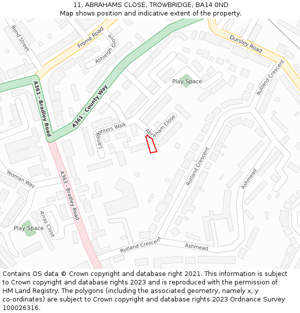 11, ABRAHAMS CLOSE, TROWBRIDGE, BA14 0ND: Location map and indicative extent of plot