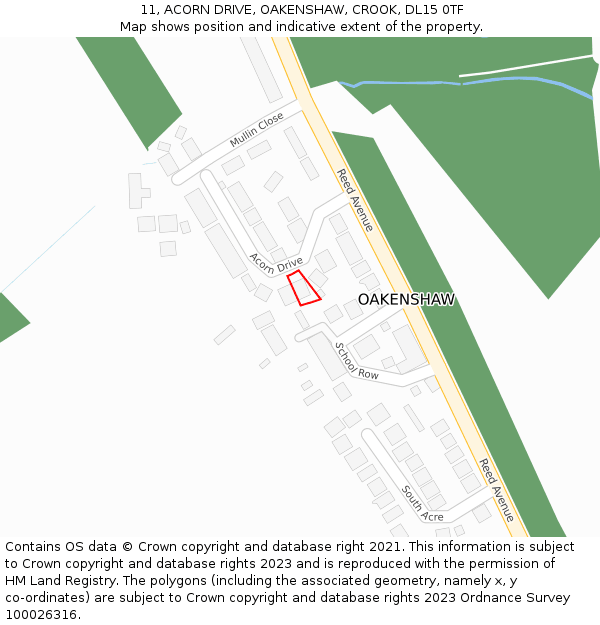11, ACORN DRIVE, OAKENSHAW, CROOK, DL15 0TF: Location map and indicative extent of plot