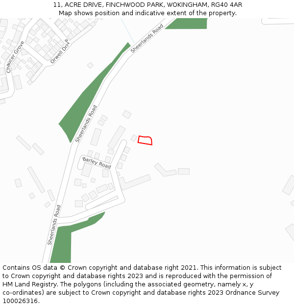 11, ACRE DRIVE, FINCHWOOD PARK, WOKINGHAM, RG40 4AR: Location map and indicative extent of plot