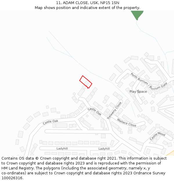 11, ADAM CLOSE, USK, NP15 1SN: Location map and indicative extent of plot