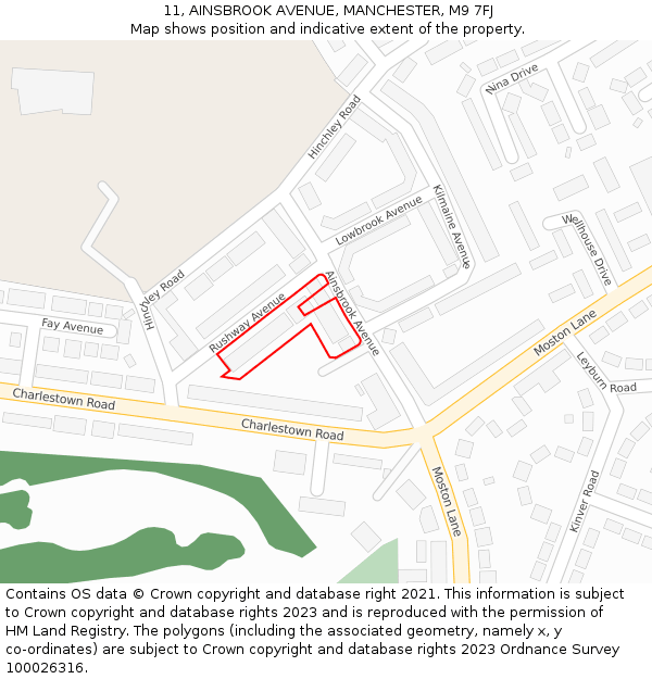 11, AINSBROOK AVENUE, MANCHESTER, M9 7FJ: Location map and indicative extent of plot