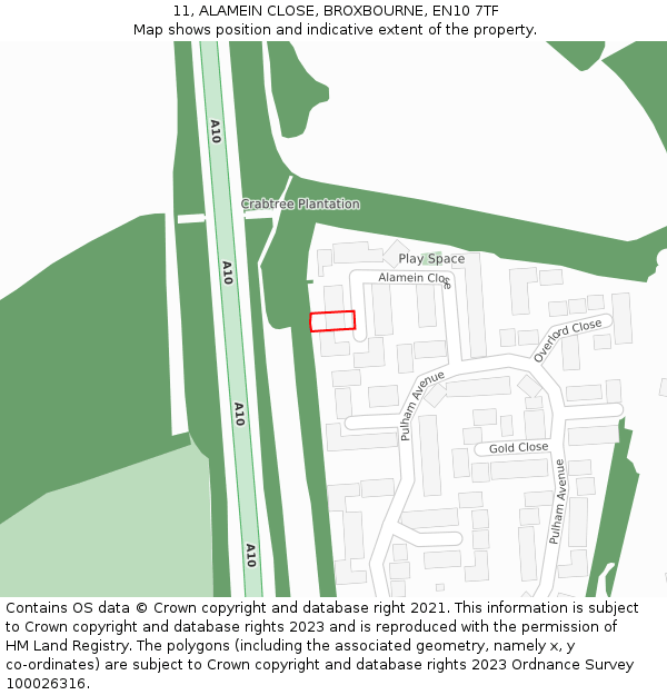 11, ALAMEIN CLOSE, BROXBOURNE, EN10 7TF: Location map and indicative extent of plot