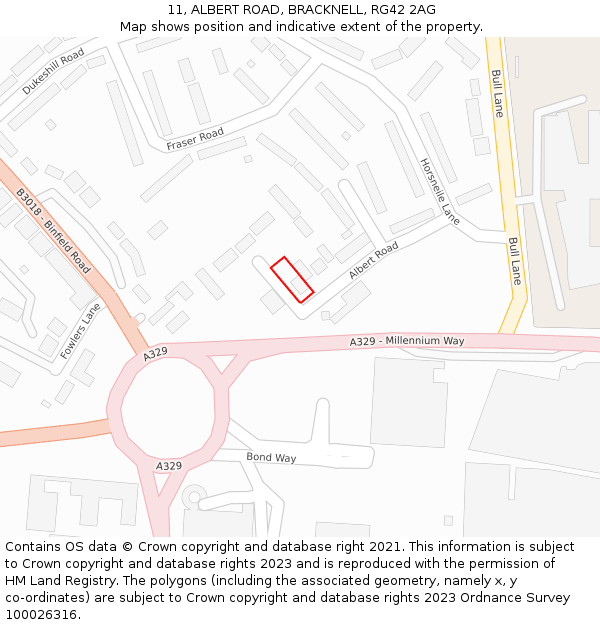 11, ALBERT ROAD, BRACKNELL, RG42 2AG: Location map and indicative extent of plot