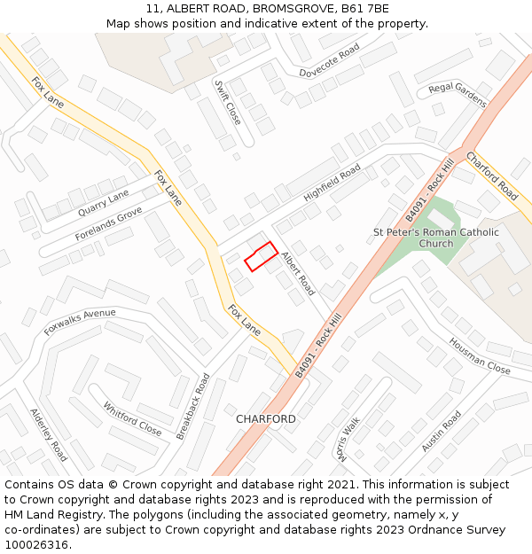 11, ALBERT ROAD, BROMSGROVE, B61 7BE: Location map and indicative extent of plot