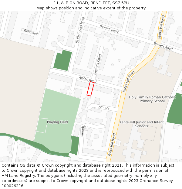 11, ALBION ROAD, BENFLEET, SS7 5PU: Location map and indicative extent of plot